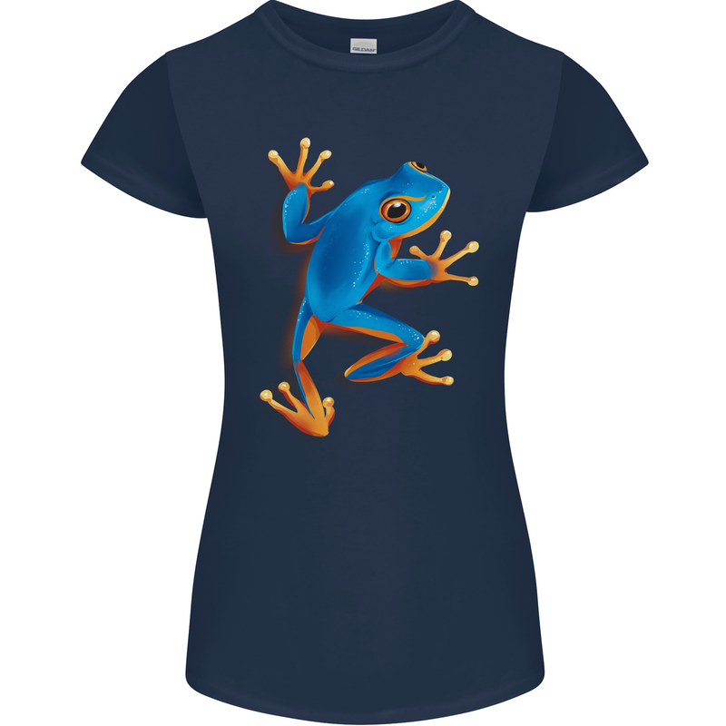 A Cool Frog Climbing Up Womens Petite Cut T-Shirt Navy Blue