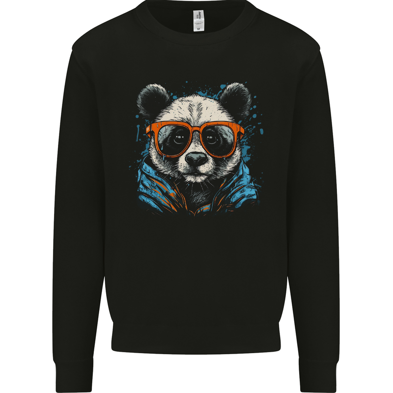 A Cool Panda Wearing Glasses Kids Sweatshirt Jumper Black