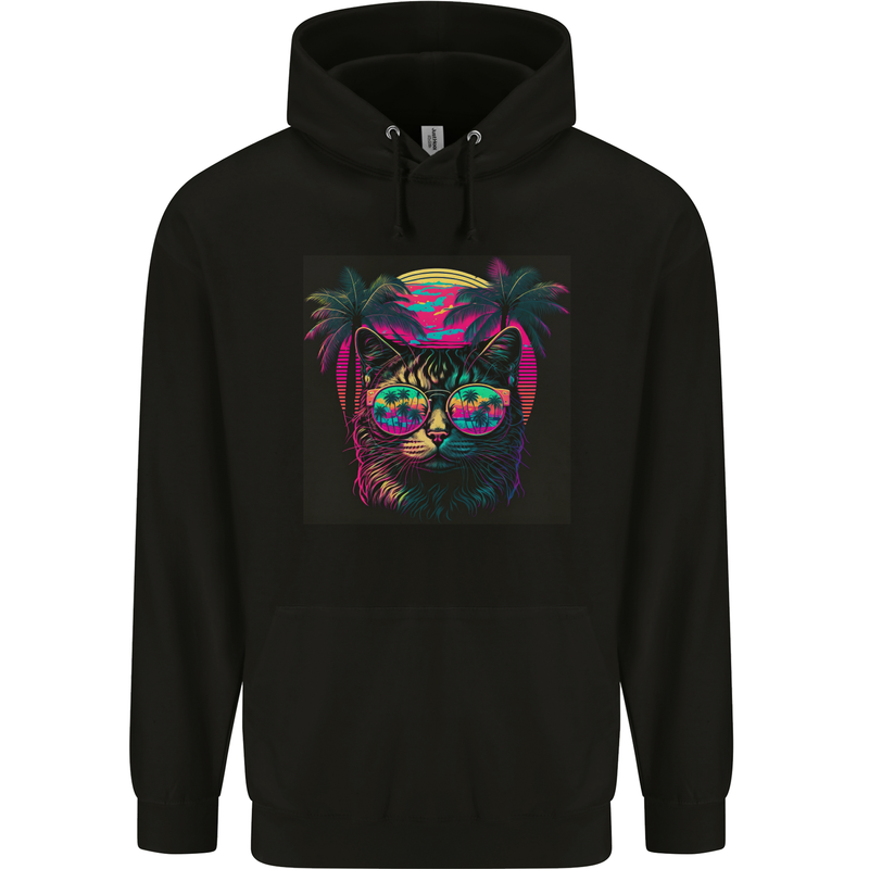 A Cool Retro Cat Childrens Kids Hoodie Black