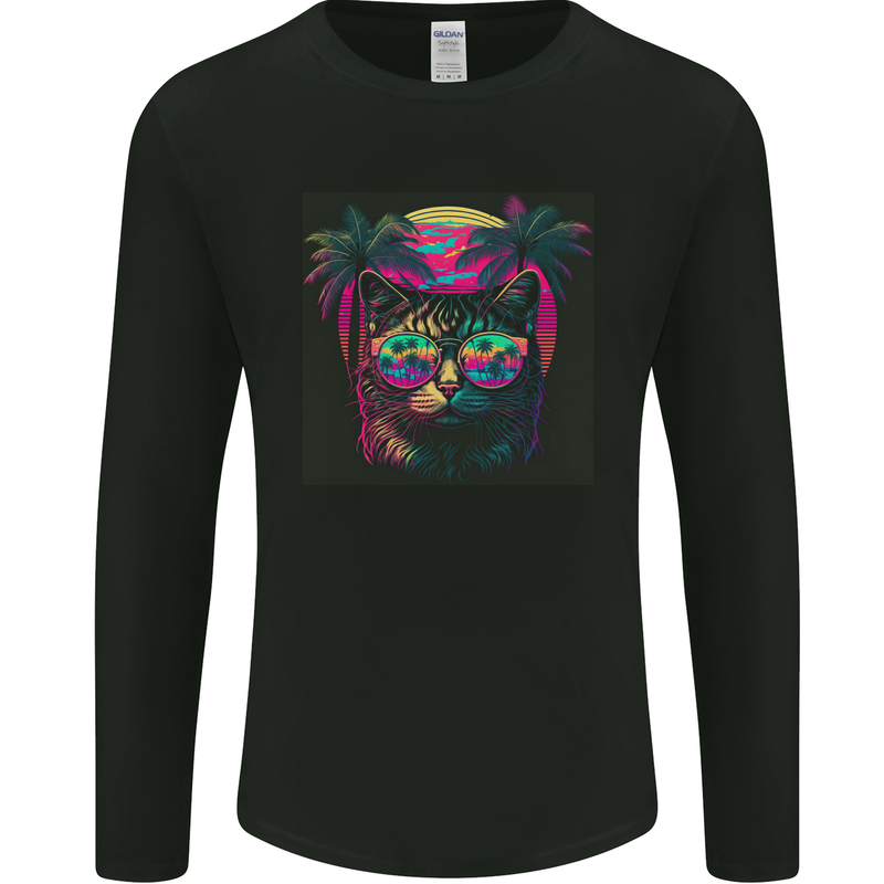 A Cool Retro Cat Mens Long Sleeve T-Shirt Black