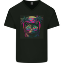 A Cool Retro Cat Mens V-Neck Cotton T-Shirt Black