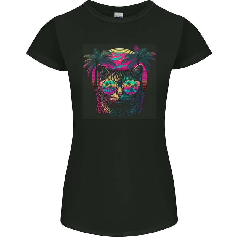 A Cool Retro Cat Womens Petite Cut T-Shirt Black