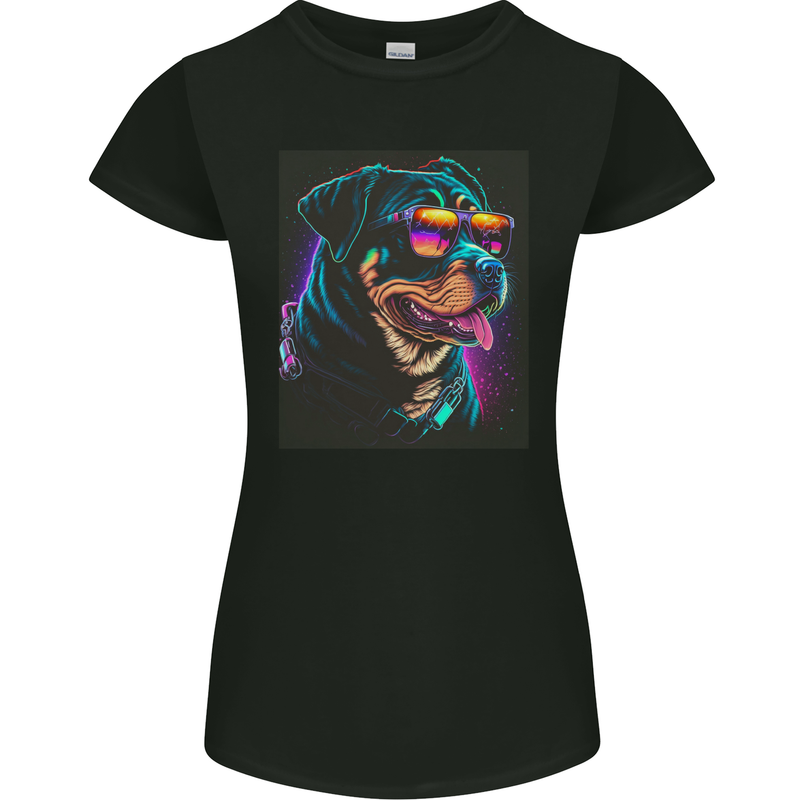 A Cool Rottweiler With Glasses Dog Womens Petite Cut T-Shirt Black
