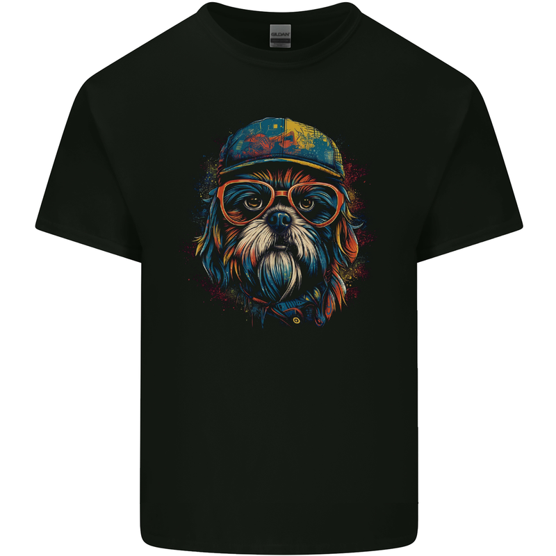A Cool Shih Tzu Dog Mens Cotton T-Shirt Tee Top Black