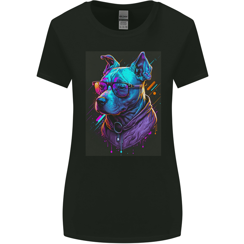 A Cool Staffy Staffordshire Bull Terrier Dog Womens Wider Cut T-Shirt Black