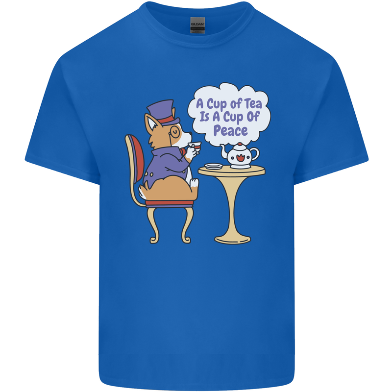 A Corgi Dog Drinking Tea Kids T-Shirt Childrens Royal Blue