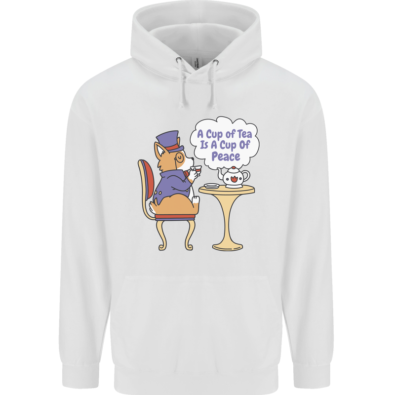 A Corgi Dog Drinking Tea Mens 80% Cotton Hoodie White
