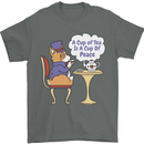 A Corgi Dog Drinking Tea Mens T-Shirt 100% Cotton Charcoal