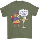 A Corgi Dog Drinking Tea Mens T-Shirt 100% Cotton Military Green