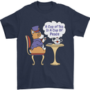 A Corgi Dog Drinking Tea Mens T-Shirt 100% Cotton Navy Blue