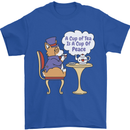 A Corgi Dog Drinking Tea Mens T-Shirt 100% Cotton Royal Blue