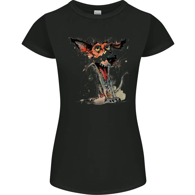 A Crazy Dog Jack Russell Womens Petite Cut T-Shirt Black