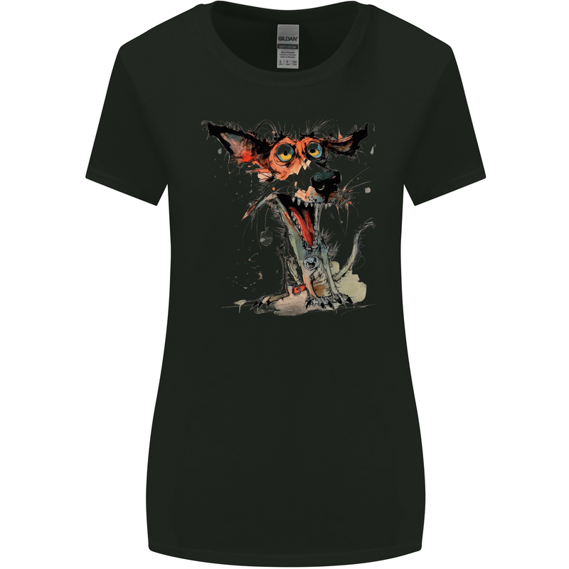A Crazy Dog Jack Russell Womens Wider Cut T-Shirt Black