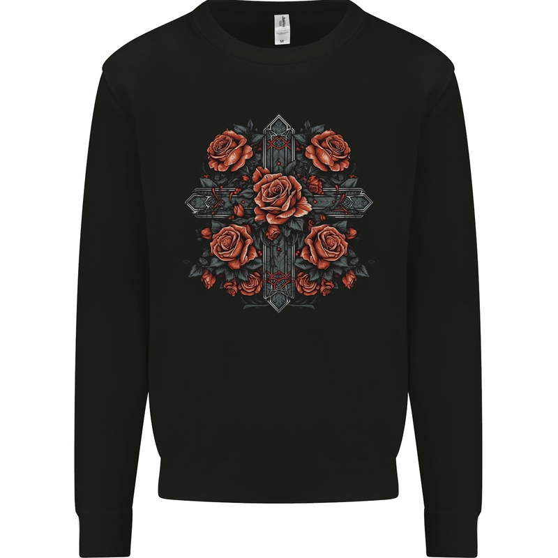 A Cross With Roses Mens Sweatshirt Jumper Black