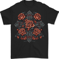 A Cross With Roses Mens T-Shirt 100% Cotton BLACK