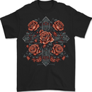 A Cross With Roses Mens T-Shirt 100% Cotton BLACK
