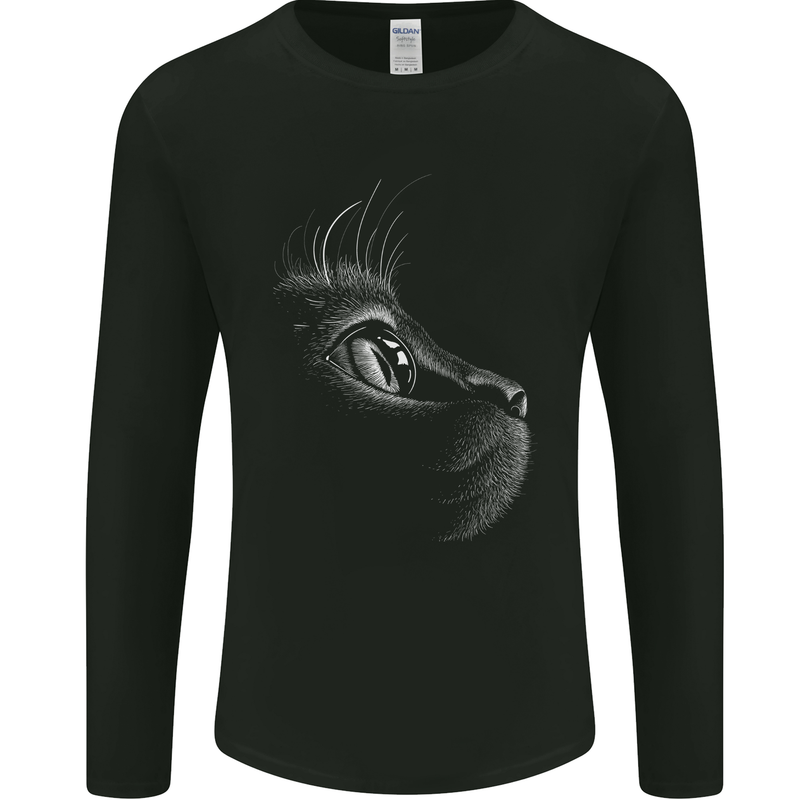 A Cute Cat Face Mens Long Sleeve T-Shirt Black
