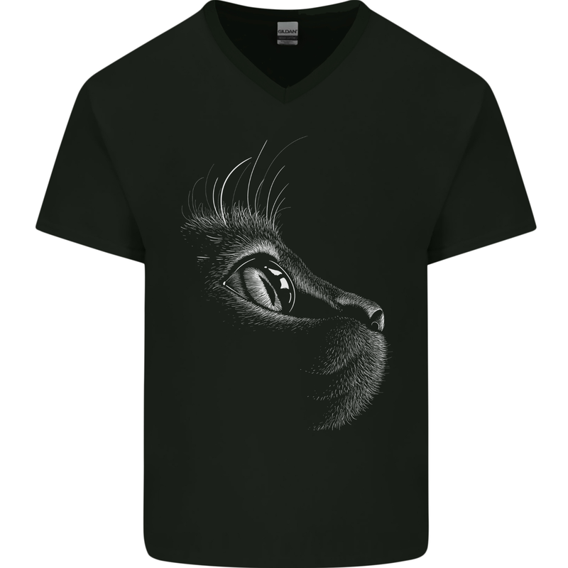 A Cute Cat Face Mens V-Neck Cotton T-Shirt Black