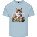 A Cute Cat With a Present Christmas Xmas Kids T-Shirt Childrens Light Blue