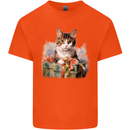 A Cute Cat With a Present Christmas Xmas Kids T-Shirt Childrens Orange