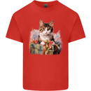 A Cute Cat With a Present Christmas Xmas Kids T-Shirt Childrens Red