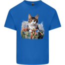 A Cute Cat With a Present Christmas Xmas Kids T-Shirt Childrens Royal Blue