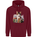 A Cute Cat With a Present Christmas Xmas Mens 80% Cotton Hoodie Maroon