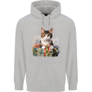 A Cute Cat With a Present Christmas Xmas Mens 80% Cotton Hoodie Sports Grey