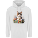 A Cute Cat With a Present Christmas Xmas Mens 80% Cotton Hoodie White