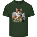 A Cute Cat With a Present Christmas Xmas Mens Cotton T-Shirt Tee Top Forest Green