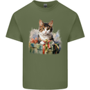 A Cute Cat With a Present Christmas Xmas Mens Cotton T-Shirt Tee Top Military Green