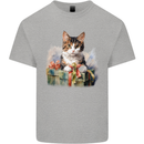 A Cute Cat With a Present Christmas Xmas Mens Cotton T-Shirt Tee Top Sports Grey