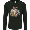 A Cute Cat With a Present Christmas Xmas Mens Long Sleeve T-Shirt Black