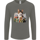 A Cute Cat With a Present Christmas Xmas Mens Long Sleeve T-Shirt Charcoal