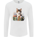 A Cute Cat With a Present Christmas Xmas Mens Long Sleeve T-Shirt White