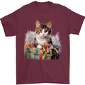 A Cute Cat With a Present Christmas Xmas Mens T-Shirt 100% Cotton Maroon