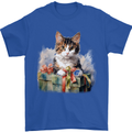 A Cute Cat With a Present Christmas Xmas Mens T-Shirt 100% Cotton Royal Blue
