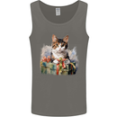 A Cute Cat With a Present Christmas Xmas Mens Vest Tank Top Charcoal
