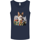 A Cute Cat With a Present Christmas Xmas Mens Vest Tank Top Navy Blue