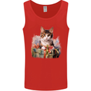 A Cute Cat With a Present Christmas Xmas Mens Vest Tank Top Red