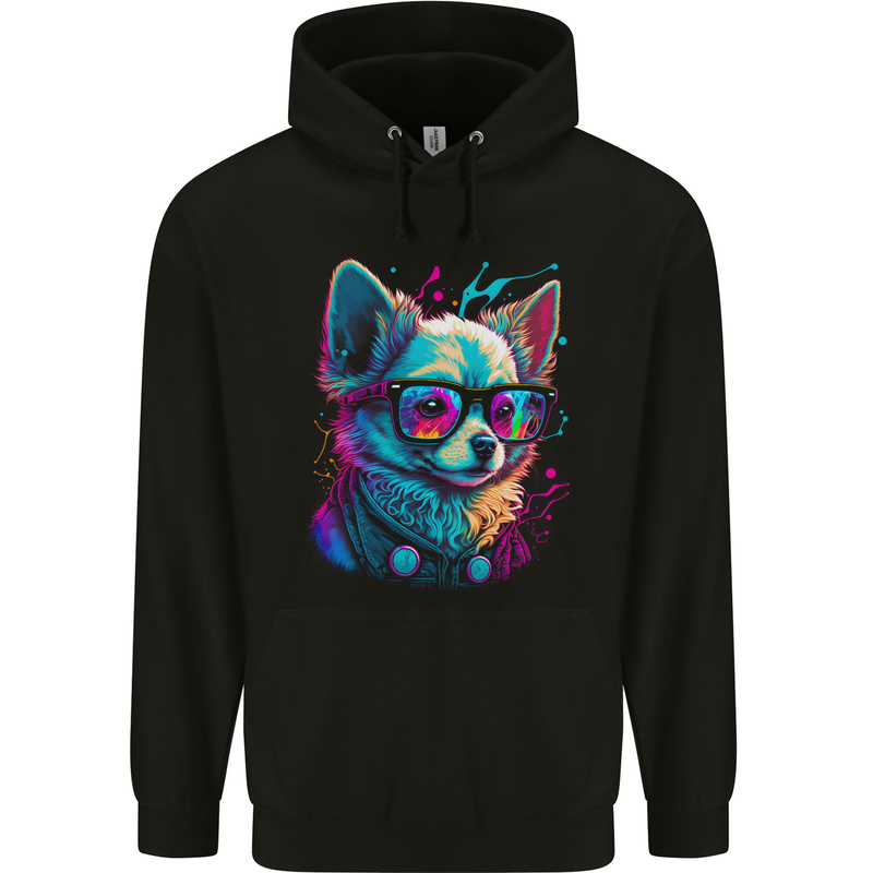 A Cute Chihuahua With Glasses Dog Mens 80% Cotton Hoodie Black