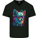 A Cute Chihuahua With Glasses Dog Mens V-Neck Cotton T-Shirt Black