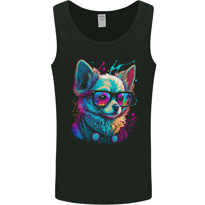 A Cute Chihuahua With Glasses Dog Mens Vest Tank Top Black