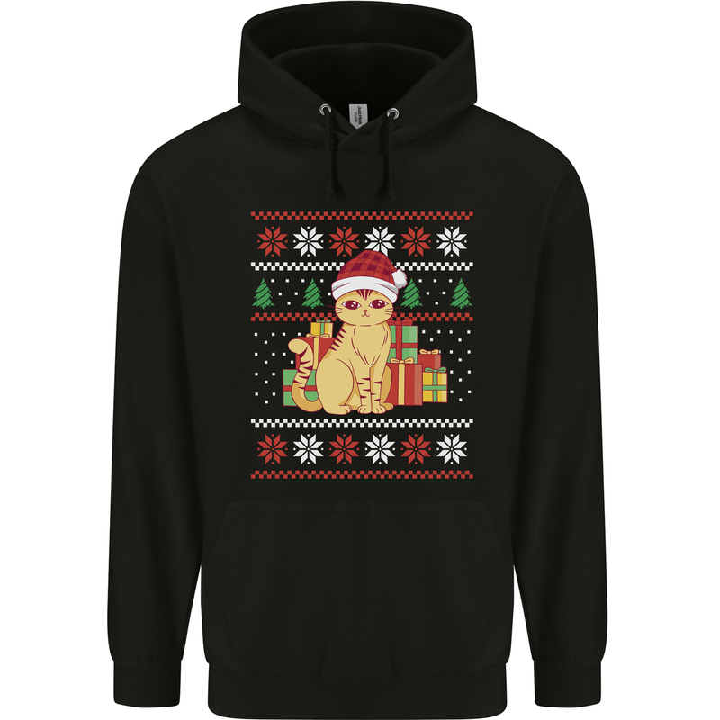 A Cute Christmas Cat With Presents Xmas Mens 80% Cotton Hoodie Black