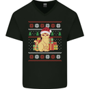 A Cute Christmas Cat With Presents Xmas Mens V-Neck Cotton T-Shirt Black