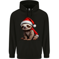 A Cute Christmas Sloth With Xmas Hat on Mens 80% Cotton Hoodie Black