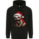 A Cute Christmas Sloth With Xmas Hat on Mens 80% Cotton Hoodie Black