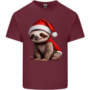 A Cute Christmas Sloth With Xmas Hat on Mens Cotton T-Shirt Tee Top Maroon