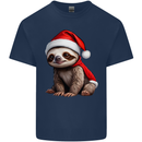A Cute Christmas Sloth With Xmas Hat on Mens Cotton T-Shirt Tee Top Navy Blue