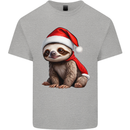 A Cute Christmas Sloth With Xmas Hat on Mens Cotton T-Shirt Tee Top Sports Grey
